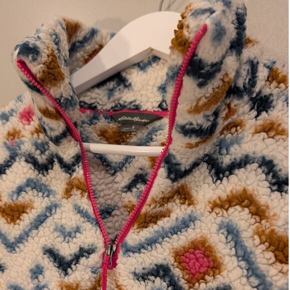 Eddie Bauer Fleece Pullover 1/4 Zip Tribal Inspired Pattern Cozy Layer - Size S - Picture 5 of 7